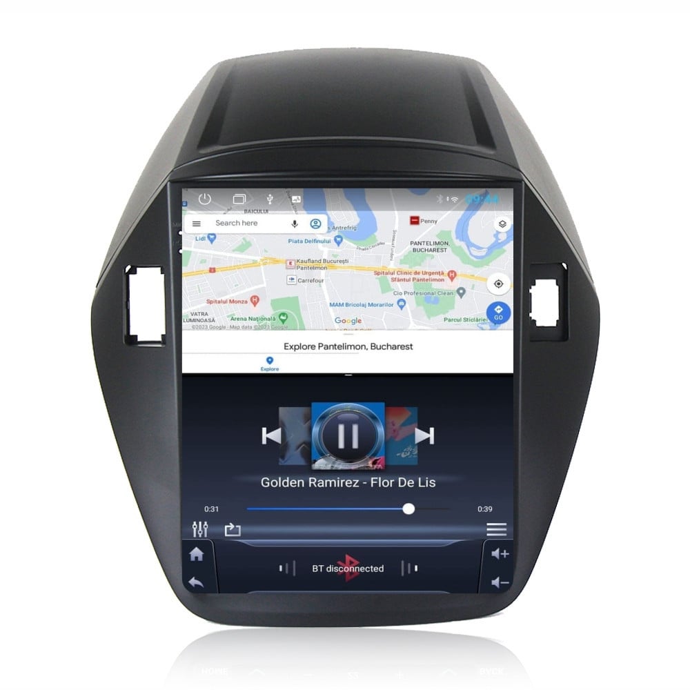 Navigatie dedicata cu Android tip tesla Hyundai ix35 2009 - 2015, 1GB RAM, Radio GPS Dual Zone, Touchscreen IPS 9.7