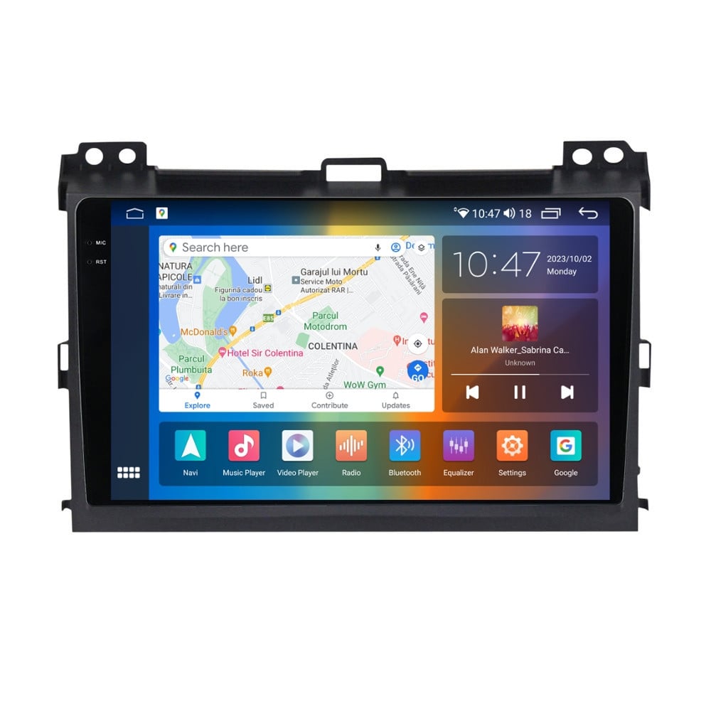 Navigatie dedicata cu Android Toyota Land Cruiser Prado J120 2002 - 2010, 4GB RAM, Radio GPS Dual Zone, Display 2K QLED 9.5