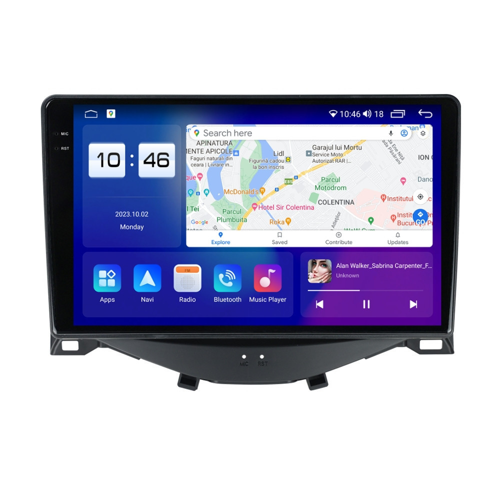 Navigatie dedicata cu Android Citroen C1 II 2014 - 2022, 8GB RAM, Radio GPS Dual Zone, Display 2K QLED 9.5