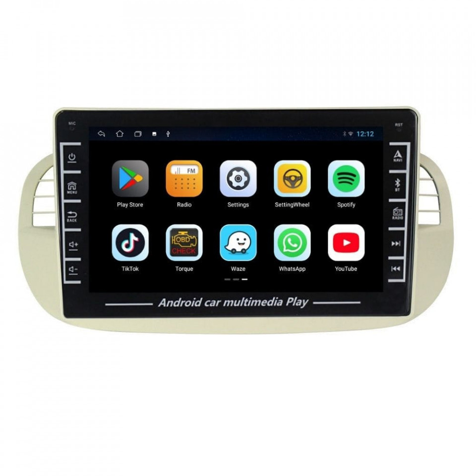 Navigatie dedicata cu Android Fiat 500 2007 - 2015, gri, 1GB RAM, Radio GPS Dual Zone, Display HD IPS 8