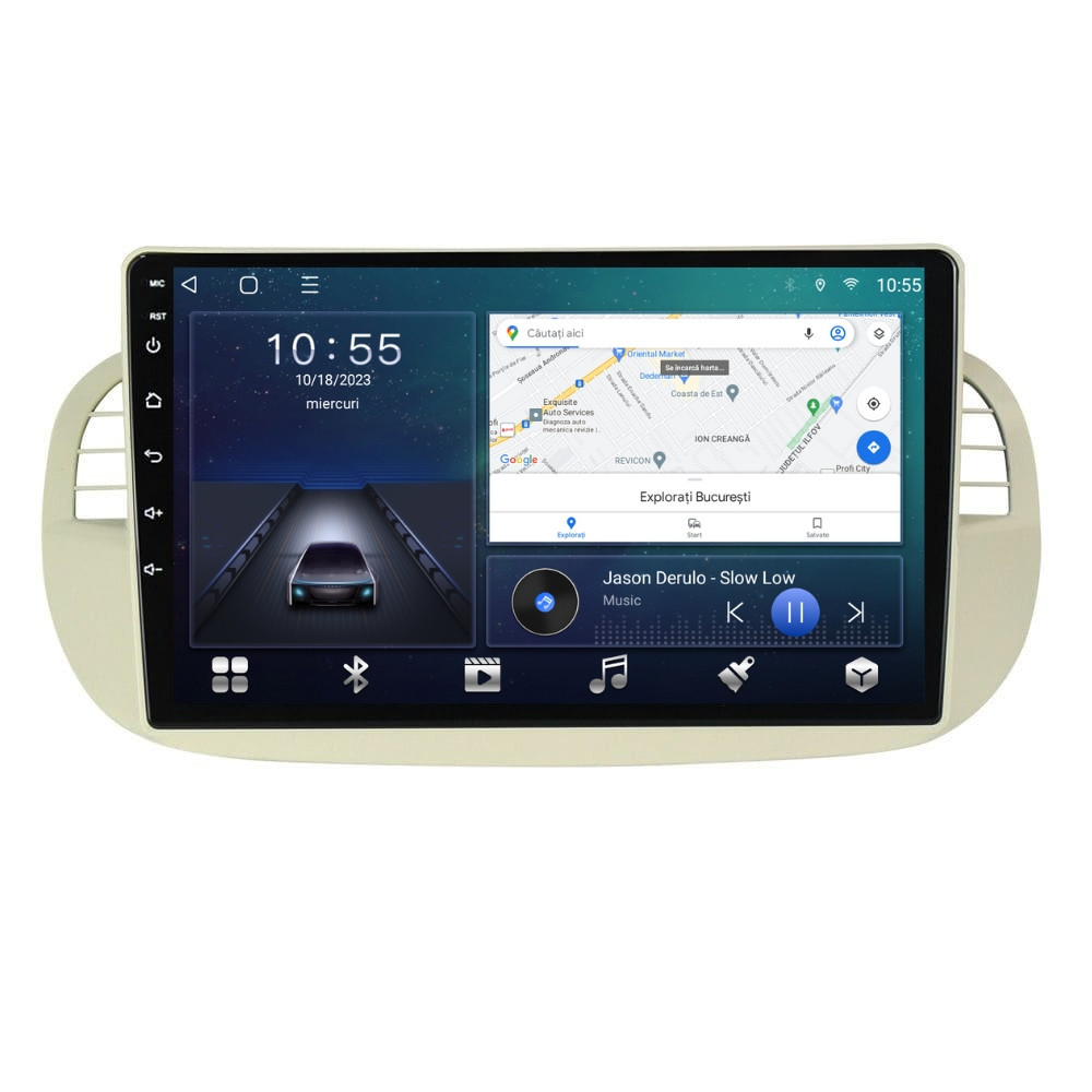 Navigatie dedicata cu Android Fiat 500 2007 - 2015, gri, 2GB RAM, Radio GPS Dual Zone, Display HD QLED 9