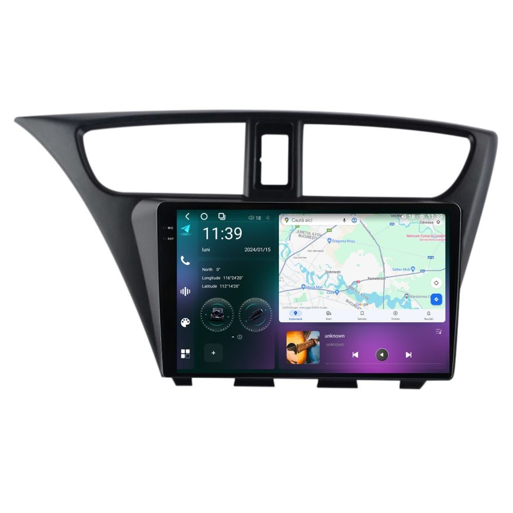 Navigatie dedicata cu Android Honda Civic IX Hatchback 2011 - 2015, 12GB RAM, Radio GPS Dual Zone, Display 2K QLED 9.5