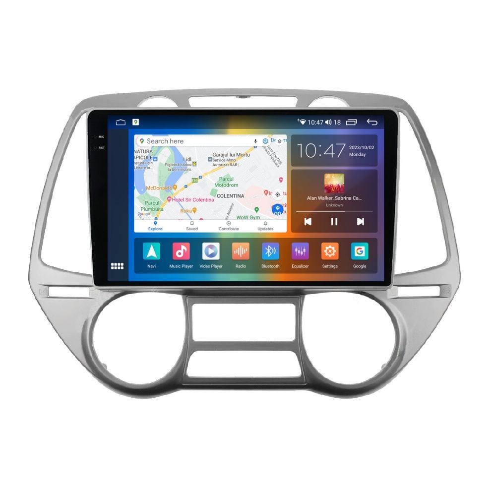 Navigatie dedicata cu Android Hyundai i20 2008 - 2012, clima automata, 4GB RAM, Radio GPS Dual Zone, Display 2K QLED 9.5