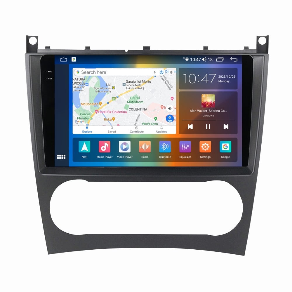 Navigatie dedicata cu Android Mercedes C-Class W203 2004 - 2007, 4GB RAM, Radio GPS Dual Zone, Display 2K QLED 9.5