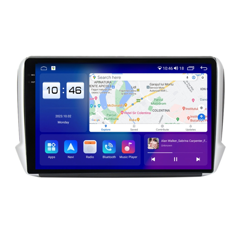 Navigatie dedicata cu Android Peugeot 208 I 2012 - 2019, 8GB RAM, Radio GPS Dual Zone, Display 2K QLED 10.36