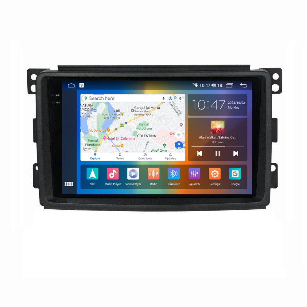 Navigatie dedicata cu Android Smart Fortwo 2007 - 2010, 4GB RAM, Radio GPS Dual Zone, Display 2K QLED 9.5