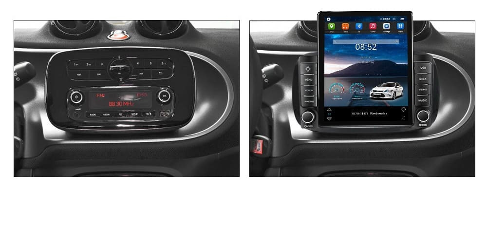 Navigatie dedicata cu Android Smart Fortwo dupa 2014, 1GB RAM, Radio GPS Dual Zone, Touchscreen IPS 9.7