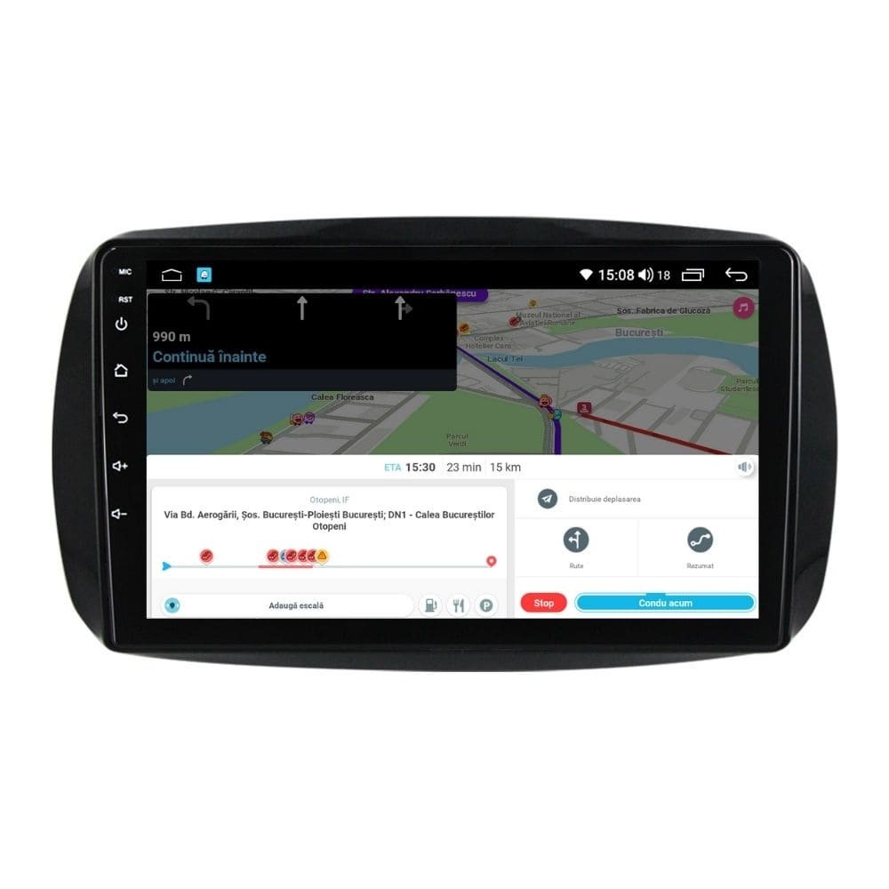 Navigatie dedicata cu Android Smart Fortwo dupa 2014, 2GB RAM, Radio GPS Dual Zone, Display HD QLED 9" Touchscreen, Internet Wi-Fi si slot SIM 4G, Bluetooth, MirrorLink, USB - Imagine 8