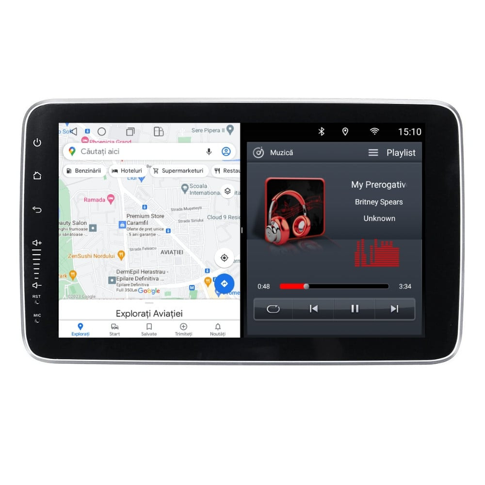 Navigatie universala 1DIN cu Android, 4GB RAM, Radio GPS Dual Zone, Display HD IPS 10