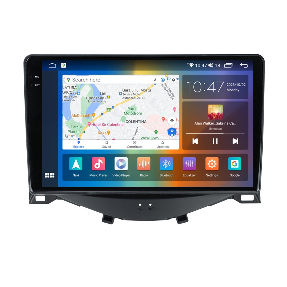 Navigatie dedicata cu Android Citroen C1 II 2014 - 2022, 8GB RAM, Radio GPS Dual Zone, Display 2K QLED 9.5