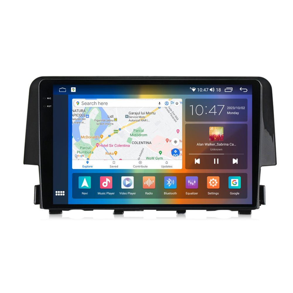 Navigatie dedicata cu Android Honda Civic X 2015 - 2021, 8GB RAM, Radio GPS Dual Zone, Display 2K QLED 9.5