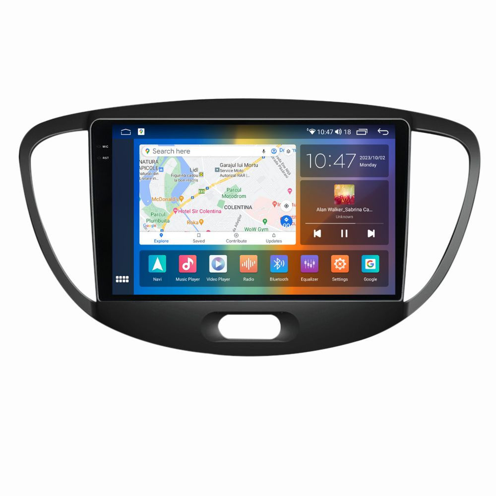 Navigatie dedicata cu Android Hyundai i10 2007 - 2013, 8GB RAM, Radio GPS Dual Zone, Display 2K QLED 9.5