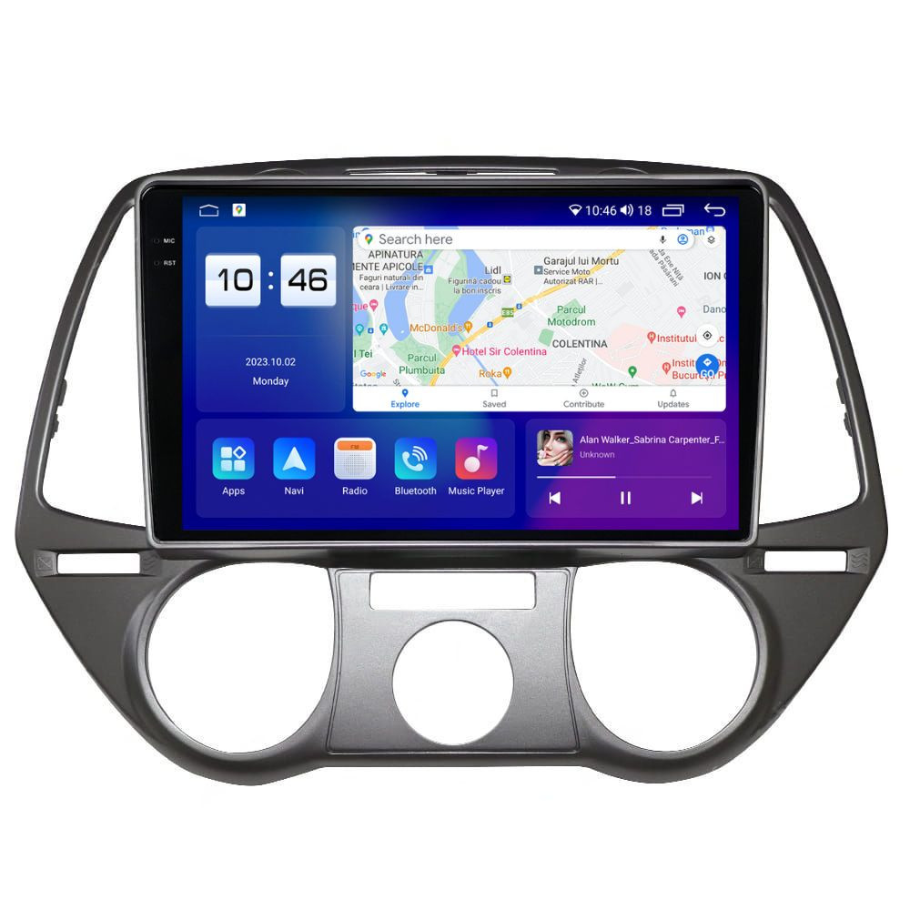 Navigatie dedicata cu Android Hyundai i20 2008 - 2012, clima manuala, 8GB RAM, Radio GPS Dual Zone, Display 2K QLED 9.5