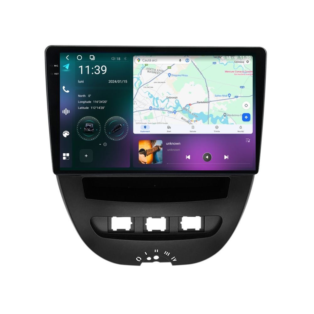 Navigatie dedicata cu Android Peugeot 107 2005 - 2014, 12GB RAM, Radio GPS Dual Zone, Display 2K QLED 10.36