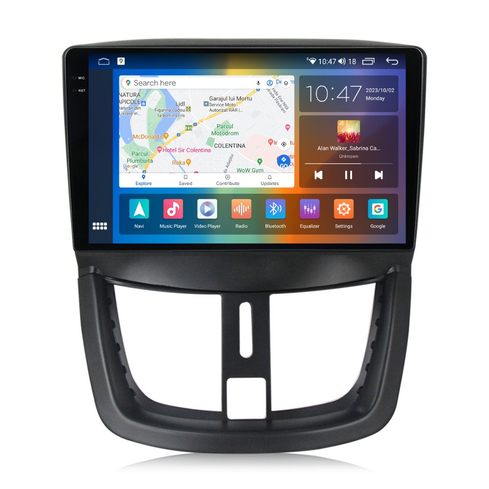 Navigatie dedicata cu Android Peugeot 207 2006 - 2015, 4GB RAM, Radio GPS Dual Zone, Display 2K QLED 9.5