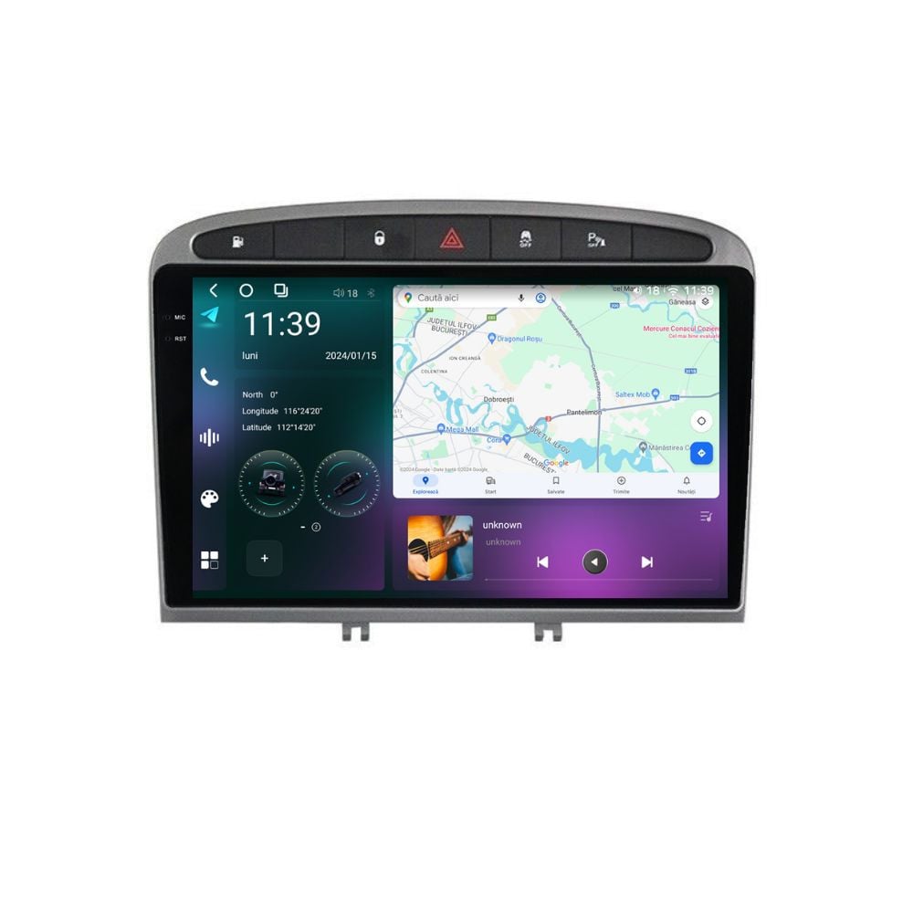 Navigatie dedicata cu Android Peugeot 308 I 2007 - 2013, 12GB RAM, Radio GPS Dual Zone, Display 2K QLED 9.5