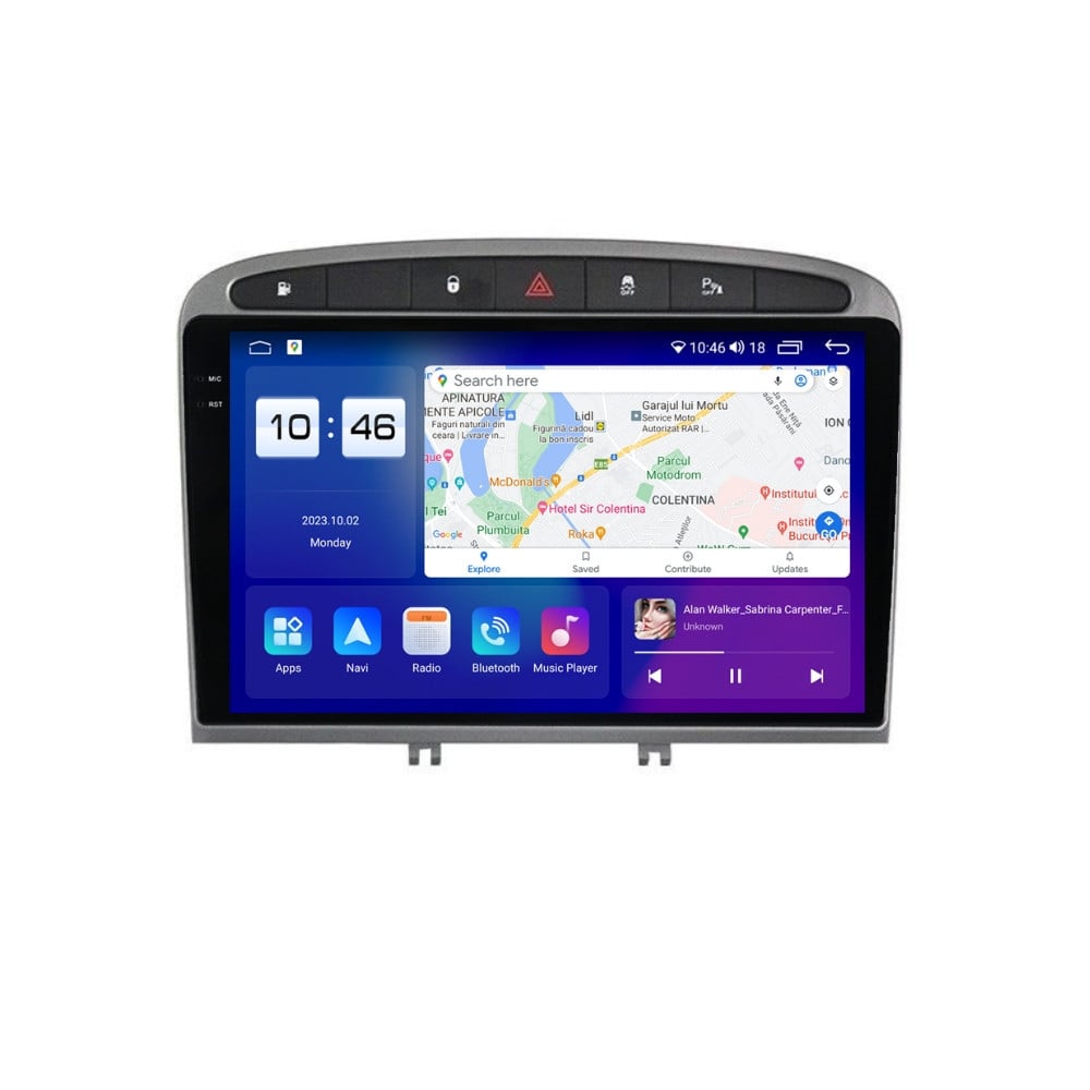 Navigatie dedicata cu Android Peugeot 308 I 2007 - 2013, 8GB RAM, Radio GPS Dual Zone, Display 2K QLED 9.5