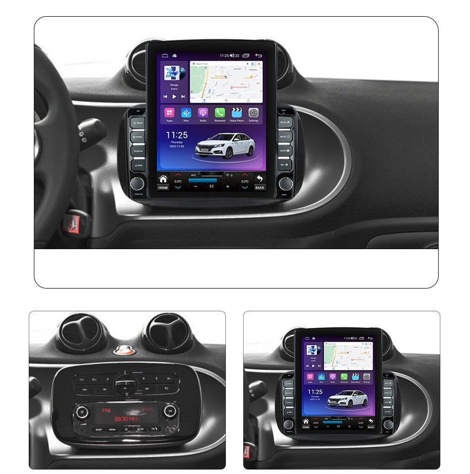 Navigatie dedicata cu Android Smart Fortwo dupa 2014, 8GB RAM, Radio GPS Dual Zone, Touchscreen IPS 9.7