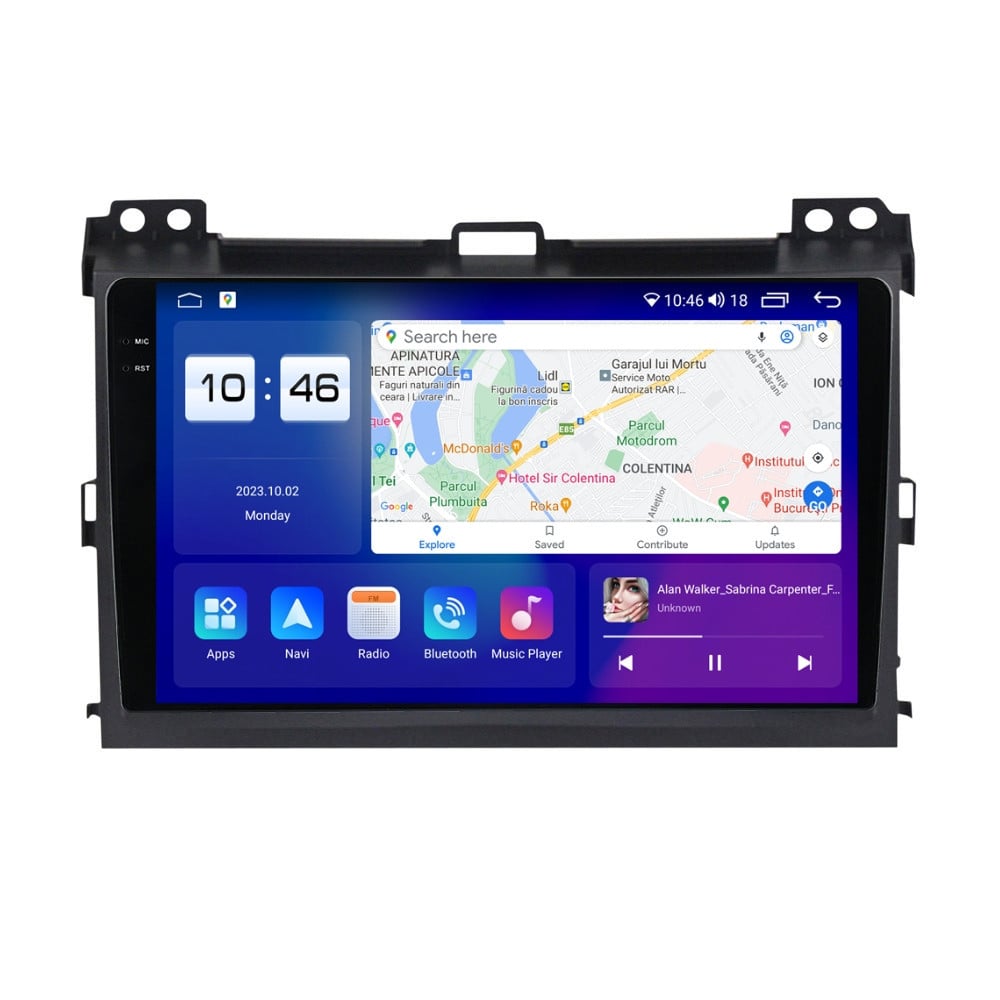 Navigatie dedicata cu Android Toyota Land Cruiser Prado J120 2002 - 2010, 8GB RAM, Radio GPS Dual Zone, Display 2K QLED 9.5