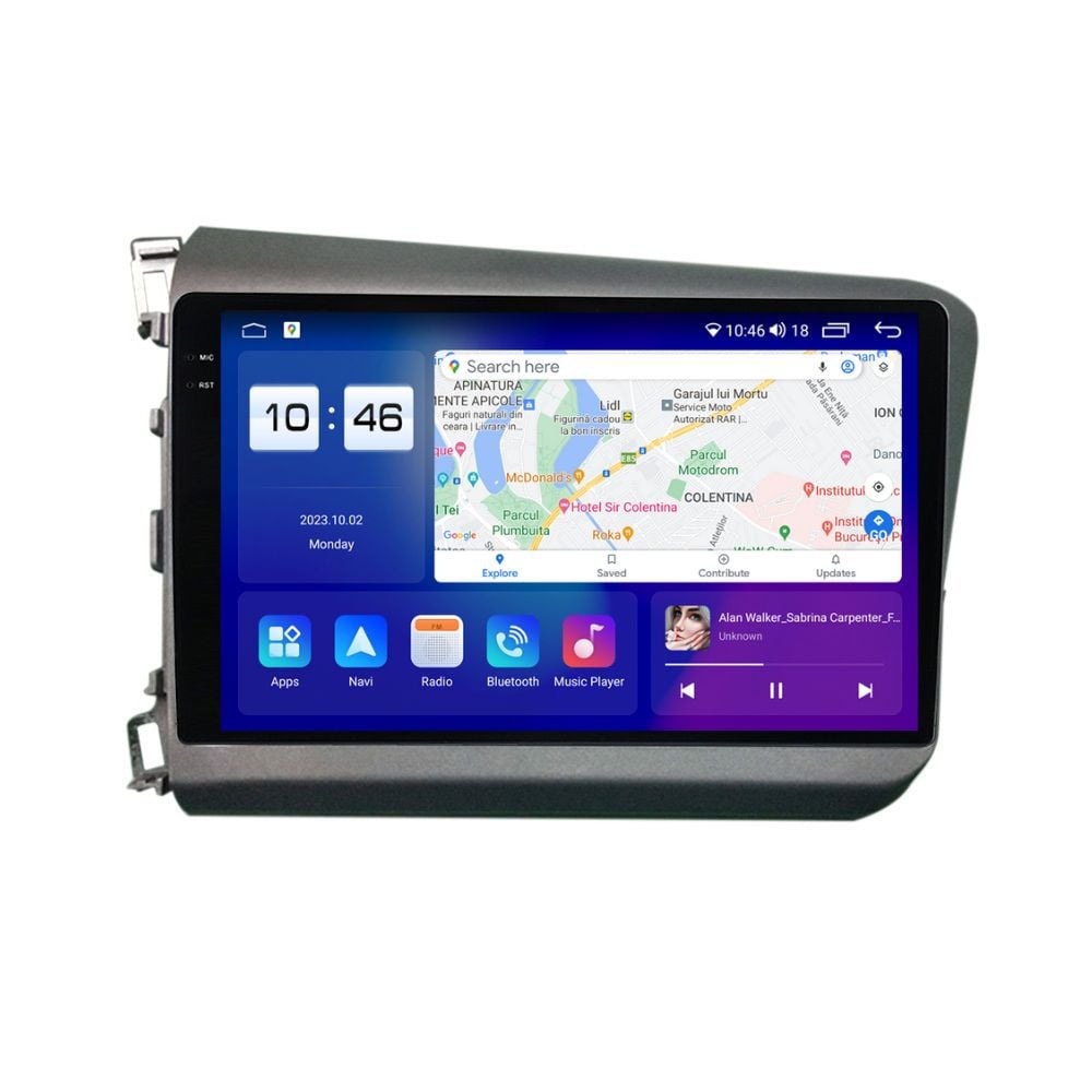 Navigatie dedicata cu Android Honda Civic IX Sedan 2011 - 2015, 8GB RAM, Radio GPS Dual Zone, Display 2K QLED 9.5