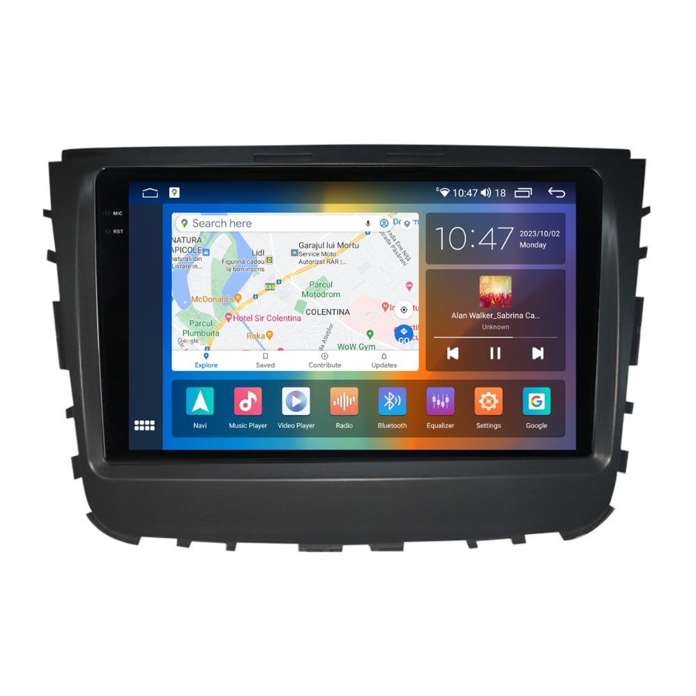 Navigatie dedicata cu Android Ssangyong Musso dupa 2018, 8GB RAM, Radio GPS Dual Zone, Display 2K QLED 9.5