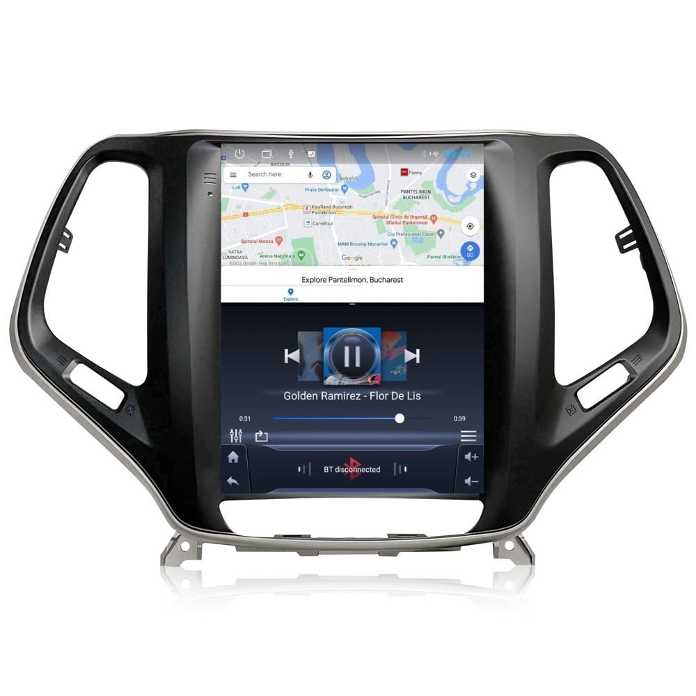 Navigatie dedicata cu Android tip tesla Jeep Cherokee V 2014 - 2019, 2GB RAM, Radio GPS Dual Zone, Touchscreen IPS 9.7