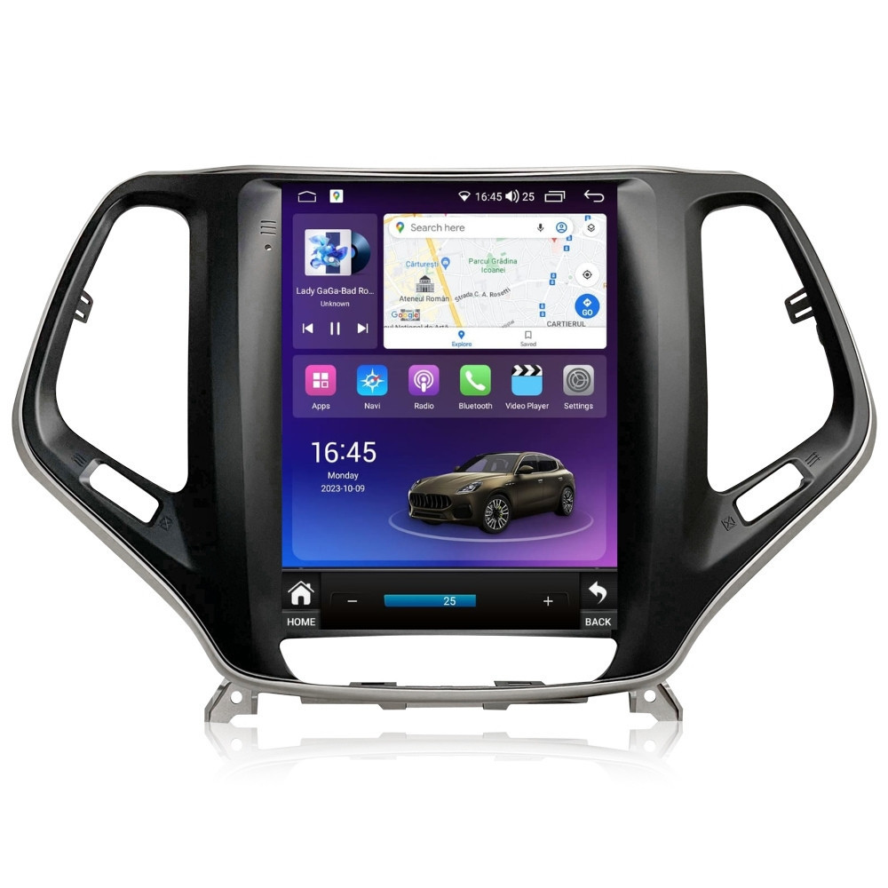 Navigatie dedicata cu Android tip tesla Jeep Cherokee V 2014 - 2019, 8GB RAM, Radio GPS Dual Zone, Touchscreen IPS 9.7