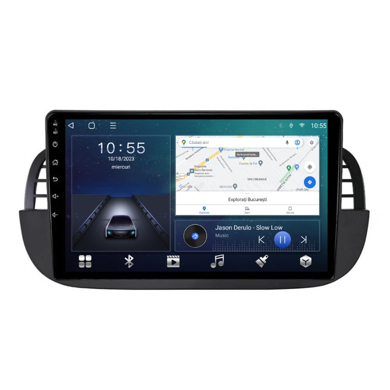 Navigatie dedicata cu Android Fiat 500 2007 - 2015, negru, 2GB RAM, Radio GPS Dual Zone, Display HD QLED 9