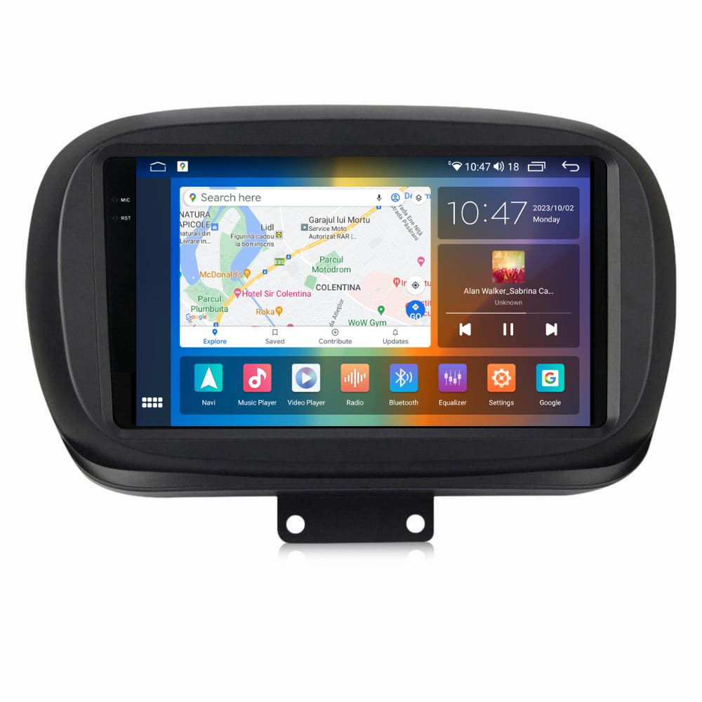 Navigatie dedicata cu Android Fiat 500X dupa 2014, 4GB RAM, Radio GPS Dual Zone, Display 2K QLED 9.5