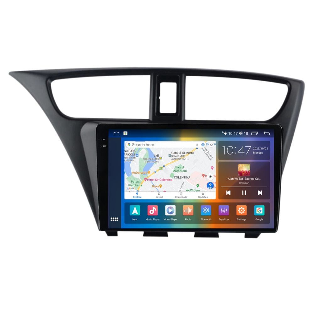 Navigatie dedicata cu Android Honda Civic IX Hatchback 2011 - 2015, 8GB RAM, Radio GPS Dual Zone, Display 2K QLED 9.5