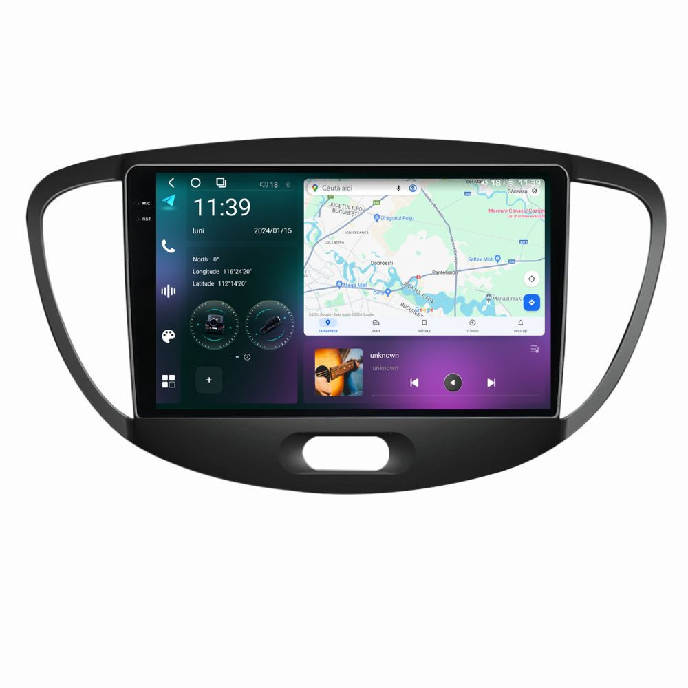 Navigatie dedicata cu Android Hyundai i10 2007 - 2013, 12GB RAM, Radio GPS Dual Zone, Display 2K QLED 9.5