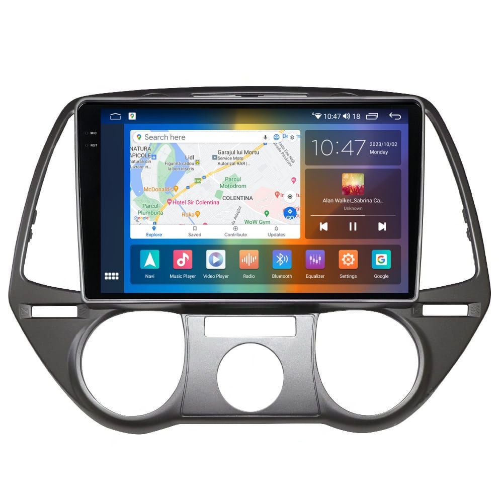 Navigatie dedicata cu Android Hyundai i20 2008 - 2012, clima manuala, 4GB RAM, Radio GPS Dual Zone, Display 2K QLED 9.5