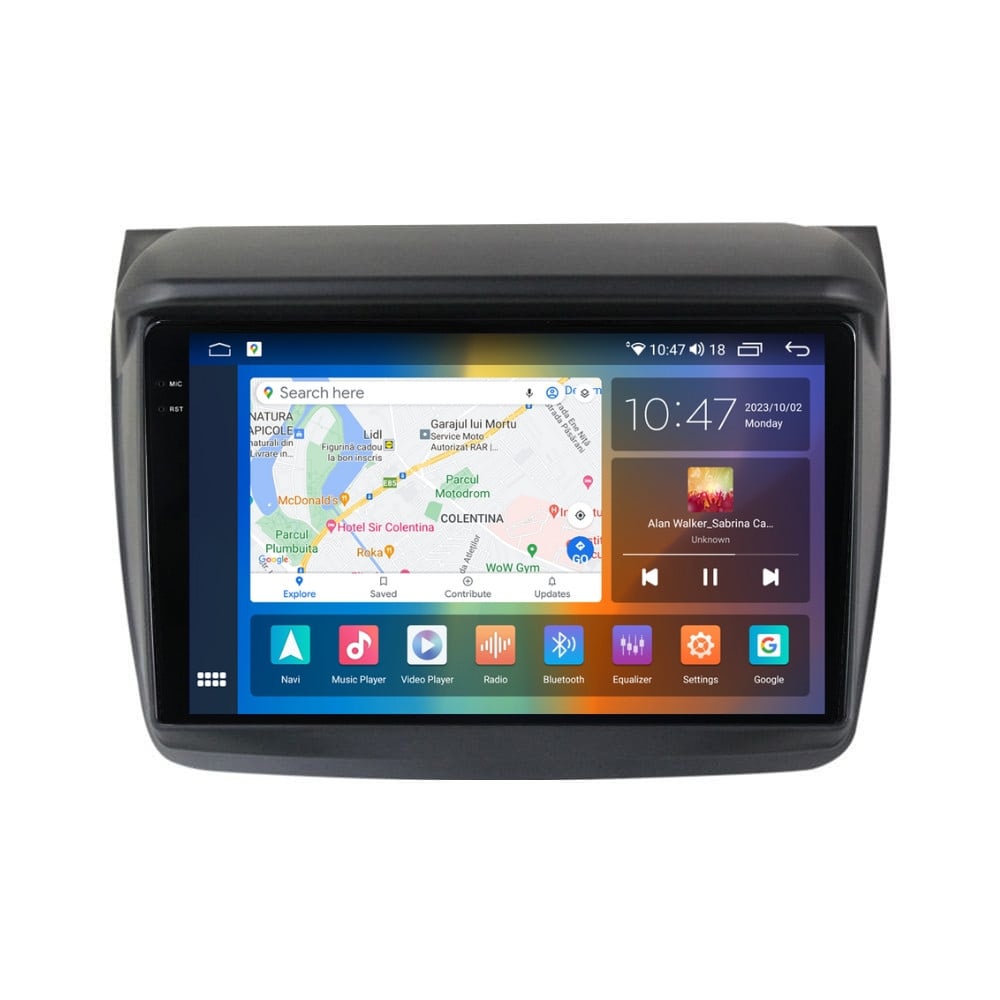 Navigatie dedicata cu Android Mitsubishi L200 2005 - 2015, 8GB RAM, Radio GPS Dual Zone, Display 2K QLED 9.5