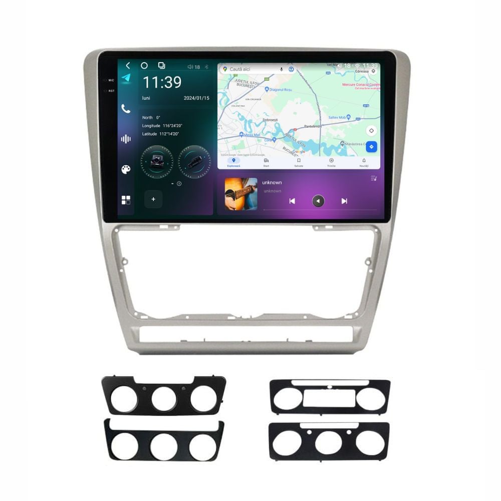 Navigatie dedicata cu Android Skoda Octavia II 2009 - 2013, gri, 12GB RAM, Radio GPS Dual Zone, Display 2K QLED 10.36