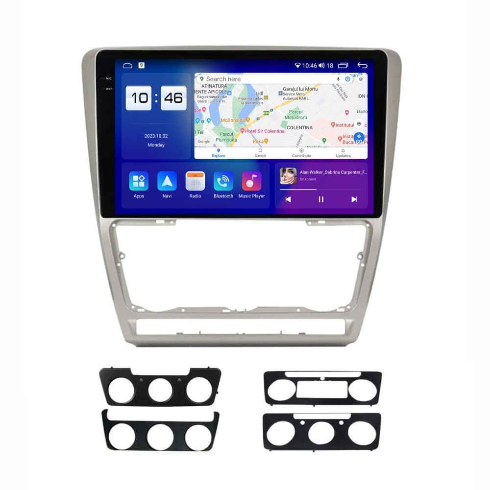 Navigatie dedicata cu Android Skoda Octavia II 2009 - 2013, gri, 4GB RAM, Radio GPS Dual Zone, Display 2K QLED 10.36