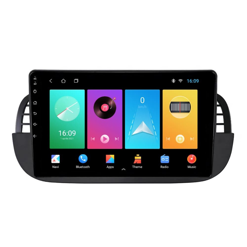 Navigatie dedicata cu Android Fiat 500 2007 - 2015, negru, 1GB RAM, Radio GPS Dual Zone, Display HD IPS 9