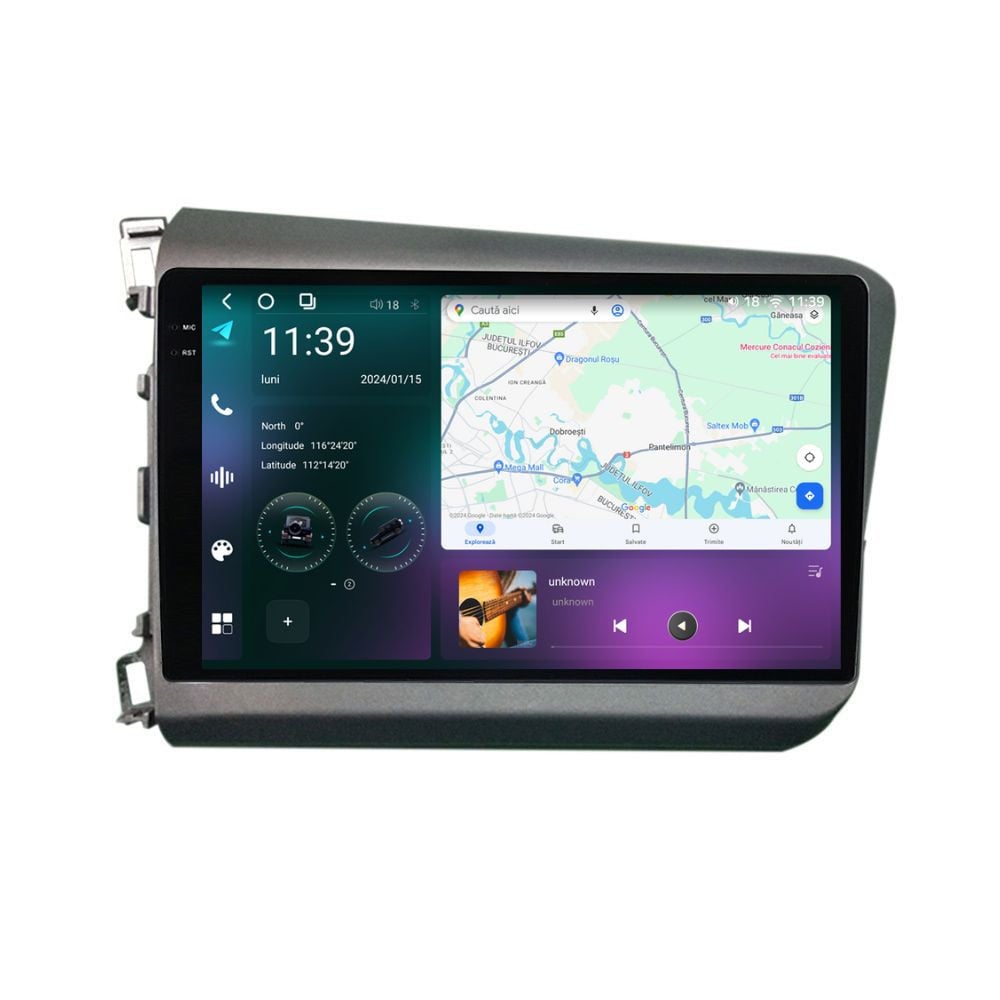 Navigatie dedicata cu Android Honda Civic IX Sedan 2011 - 2015, 12GB RAM, Radio GPS Dual Zone, Display 2K QLED 9.5