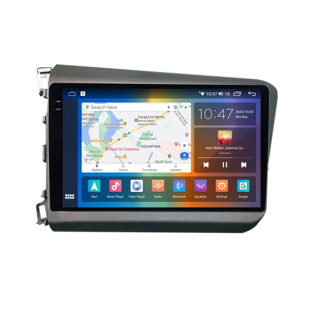 Navigatie dedicata cu Android Honda Civic IX Sedan 2011 - 2015, 8GB RAM, Radio GPS Dual Zone, Display 2K QLED 9.5