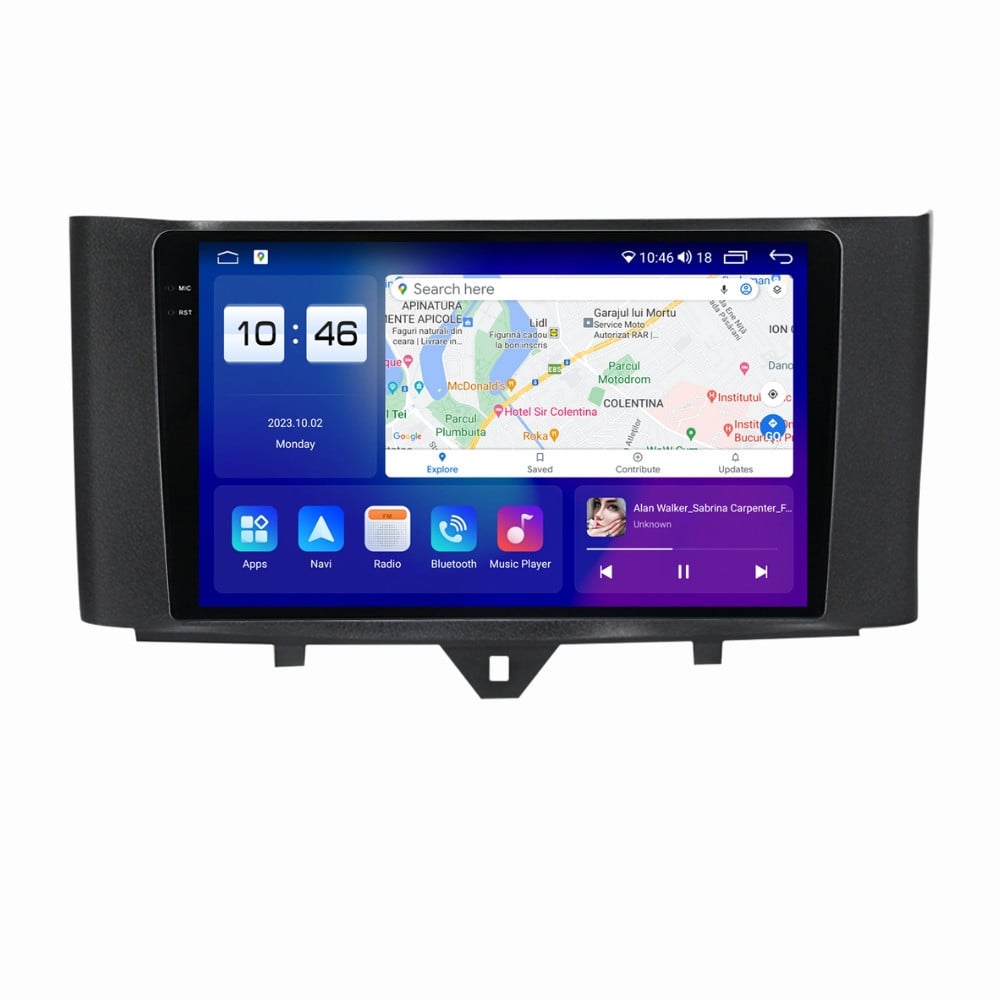 Navigatie dedicata cu Android Smart Fortwo 2011 - 2014, 4GB RAM, Radio GPS Dual Zone, Display 2K QLED 9.5