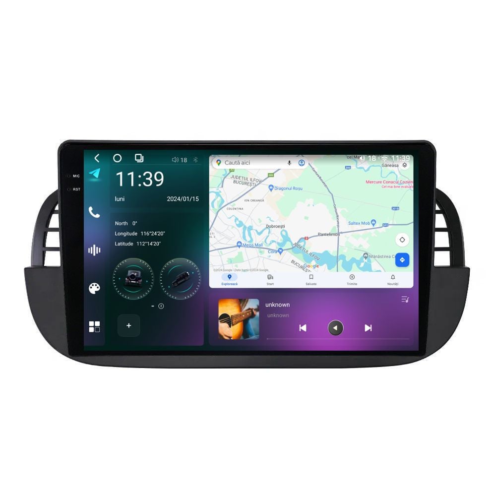 Navigatie dedicata cu Android Fiat 500 2007 - 2015, negru, 12GB RAM, Radio GPS Dual Zone, Display 2K QLED 9.5