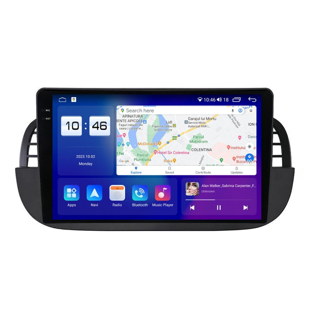 Navigatie dedicata cu Android Fiat 500 2007 - 2015, negru, 8GB RAM, Radio GPS Dual Zone, Display 2K QLED 9.5