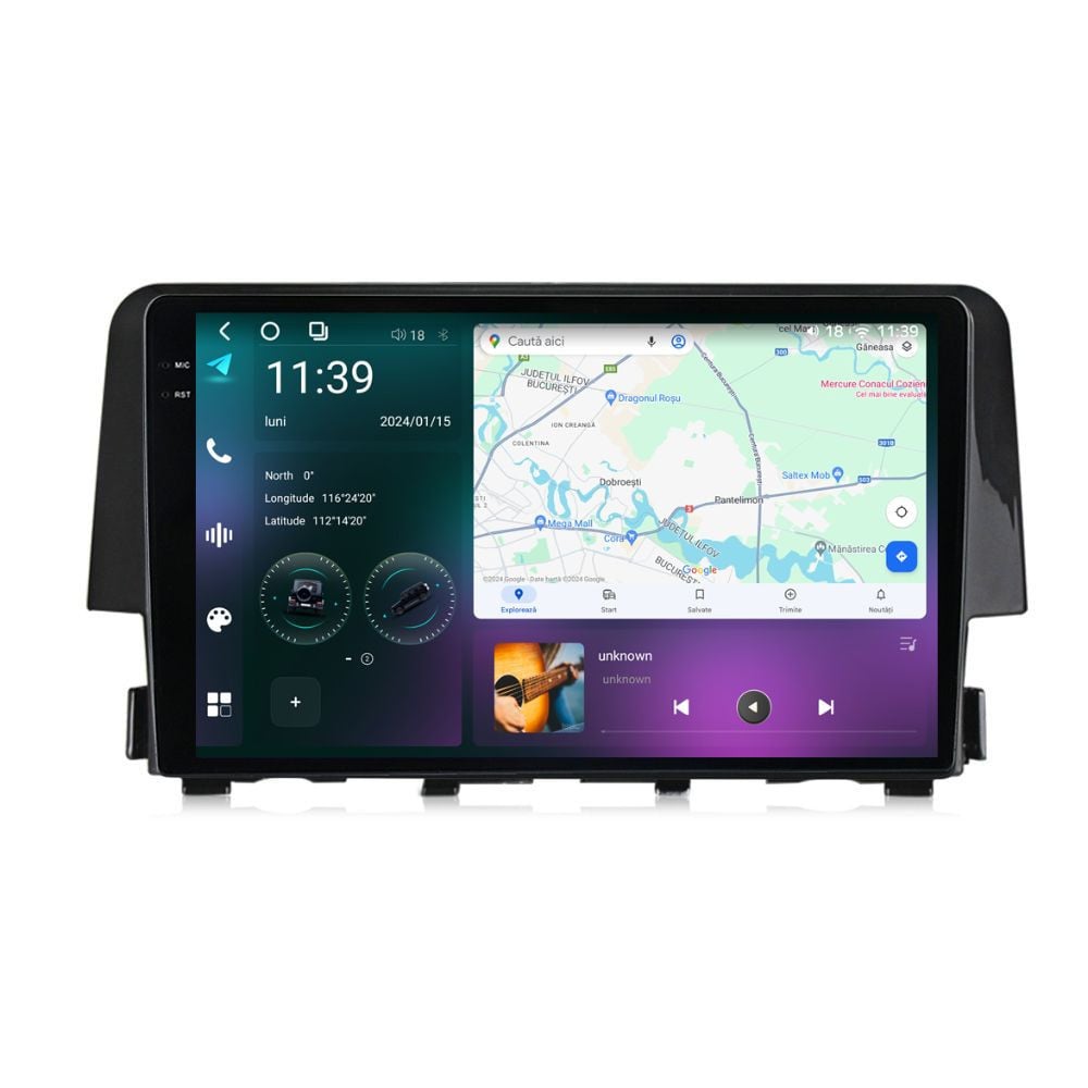 Navigatie dedicata cu Android Honda Civic X 2015 - 2021, 12GB RAM, Radio GPS Dual Zone, Display 2K QLED 9.5