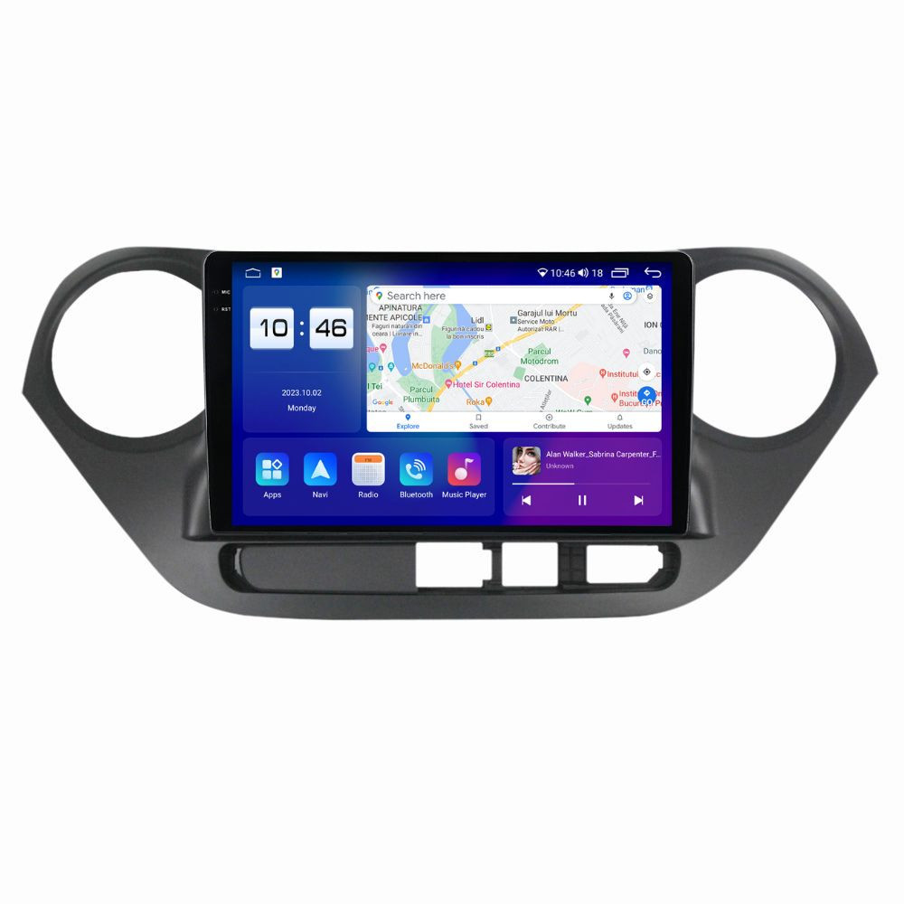 Navigatie dedicata cu Android Hyundai i10 2013 - 2019, 8GB RAM, Radio GPS Dual Zone, Display 2K QLED 9.5