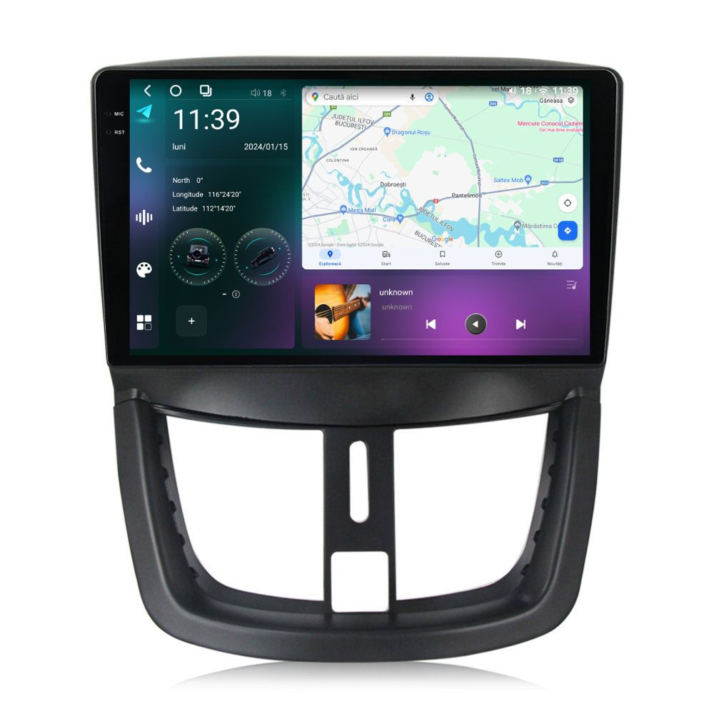 Navigatie dedicata cu Android Peugeot 207 2006 - 2015, 12GB RAM, Radio GPS Dual Zone, Display 2K QLED 9.5