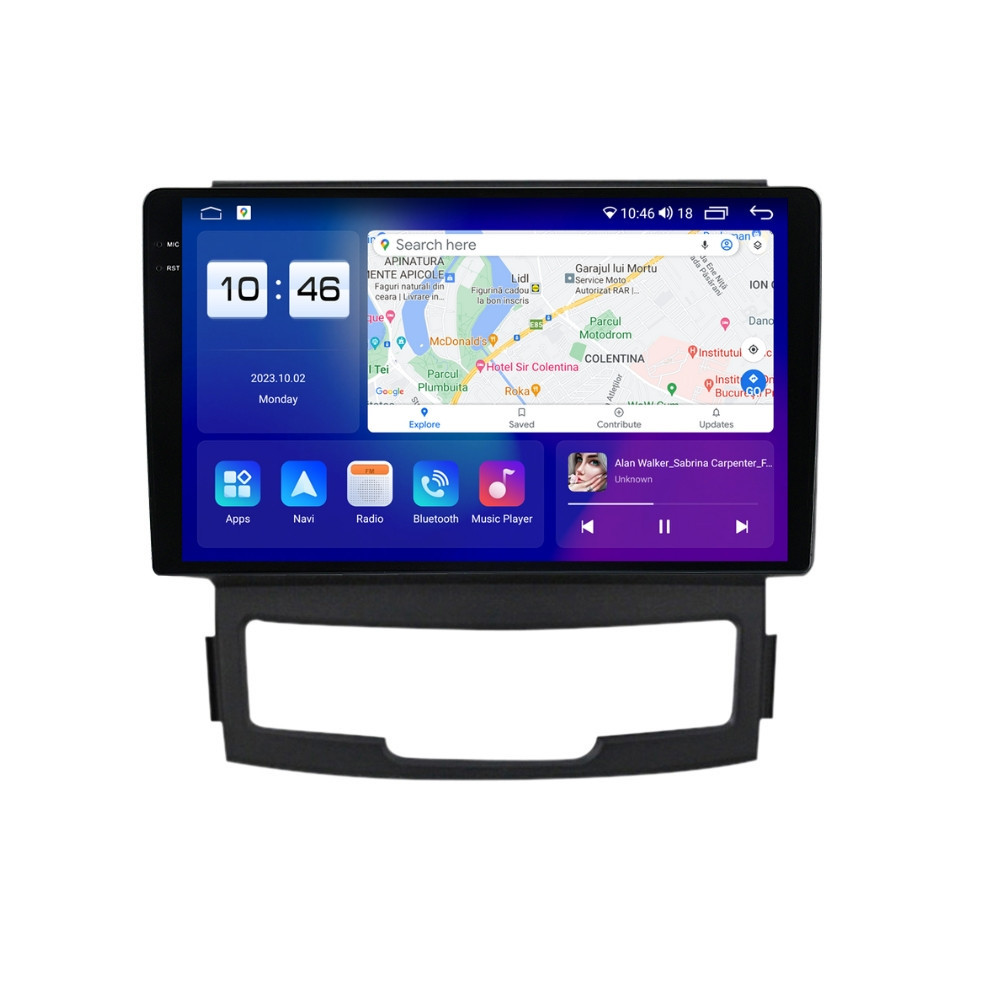 Navigatie dedicata cu Android Ssangyong Korando 2010 - 2013, 8GB RAM, Radio GPS Dual Zone, Display 2K QLED 9.5