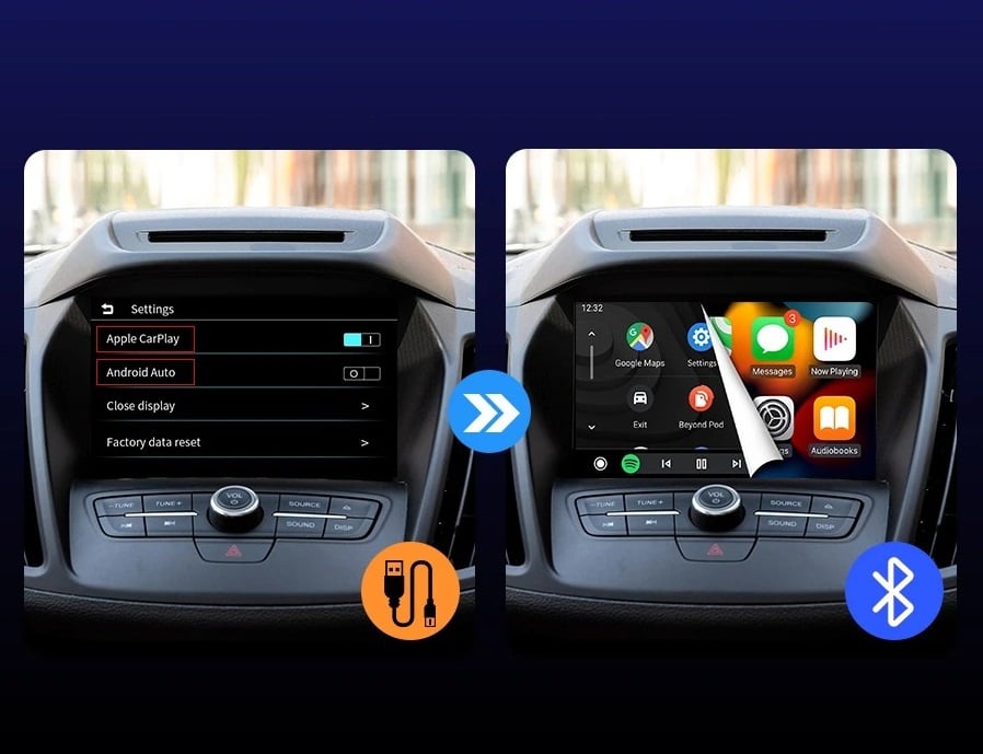 Adaptor wireless Apple CarPlay si Android Auto pentru masini care au aceste functii prin cablu - 1 | YEO