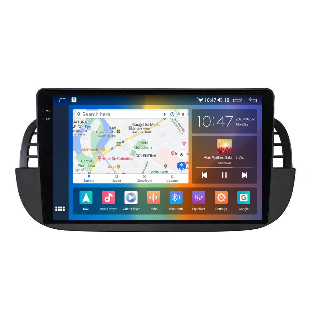 Navigatie dedicata cu Android Fiat 500 2007 - 2015, negru, 8GB RAM, Radio GPS Dual Zone, Display 2K QLED 9.5