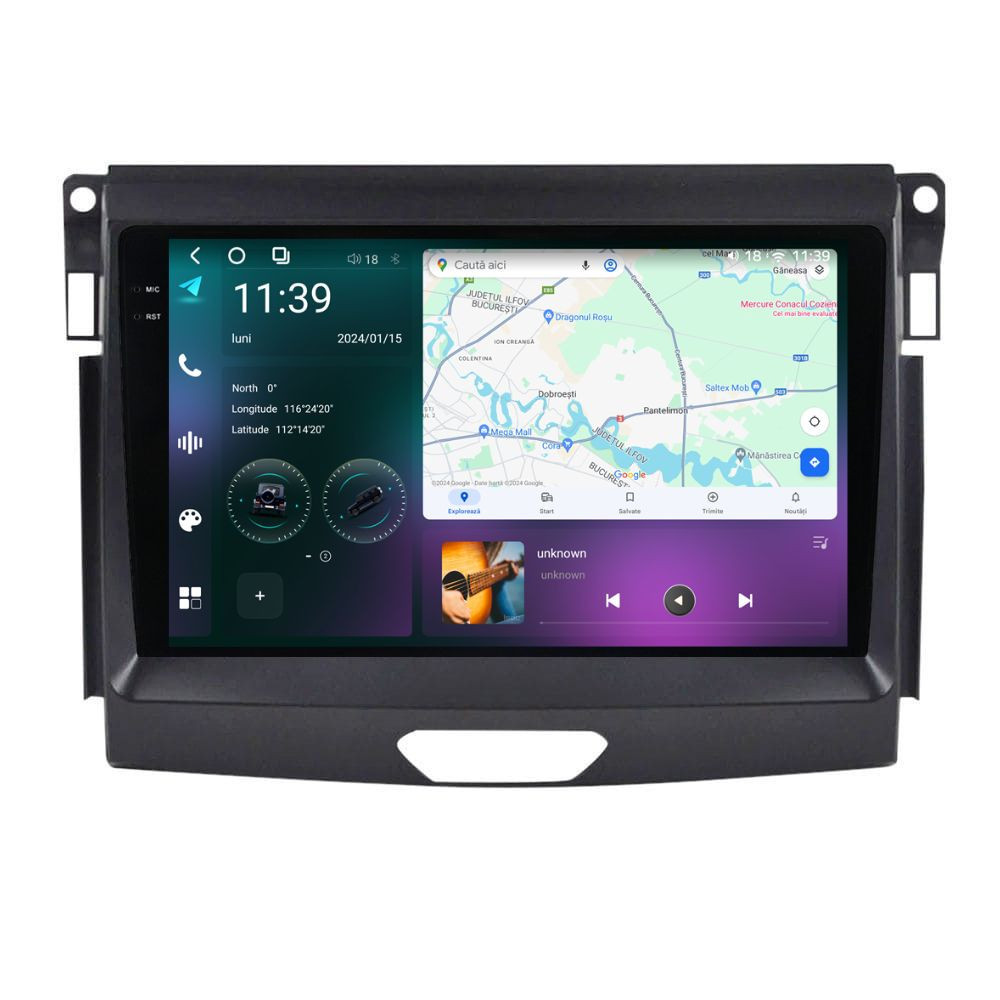 Navigatie dedicata cu Android Ford Ranger dupa 2015 fara navigatie originala, 12GB RAM, Radio GPS Dual Zone, Display 2K QLED 9.5