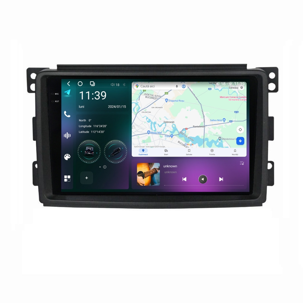 Navigatie dedicata cu Android Smart Fortwo 2007 - 2010, 12GB RAM, Radio GPS Dual Zone, Display 2K QLED 9.5