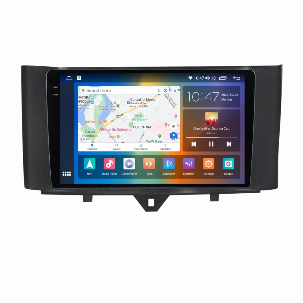 Navigatie dedicata cu Android Smart Fortwo 2011 - 2014, 4GB RAM, Radio GPS Dual Zone, Display 2K QLED 9.5